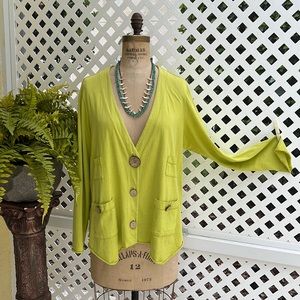 Chartreuse Green Fenini Tunic Comfy Cardigan Jacket LG